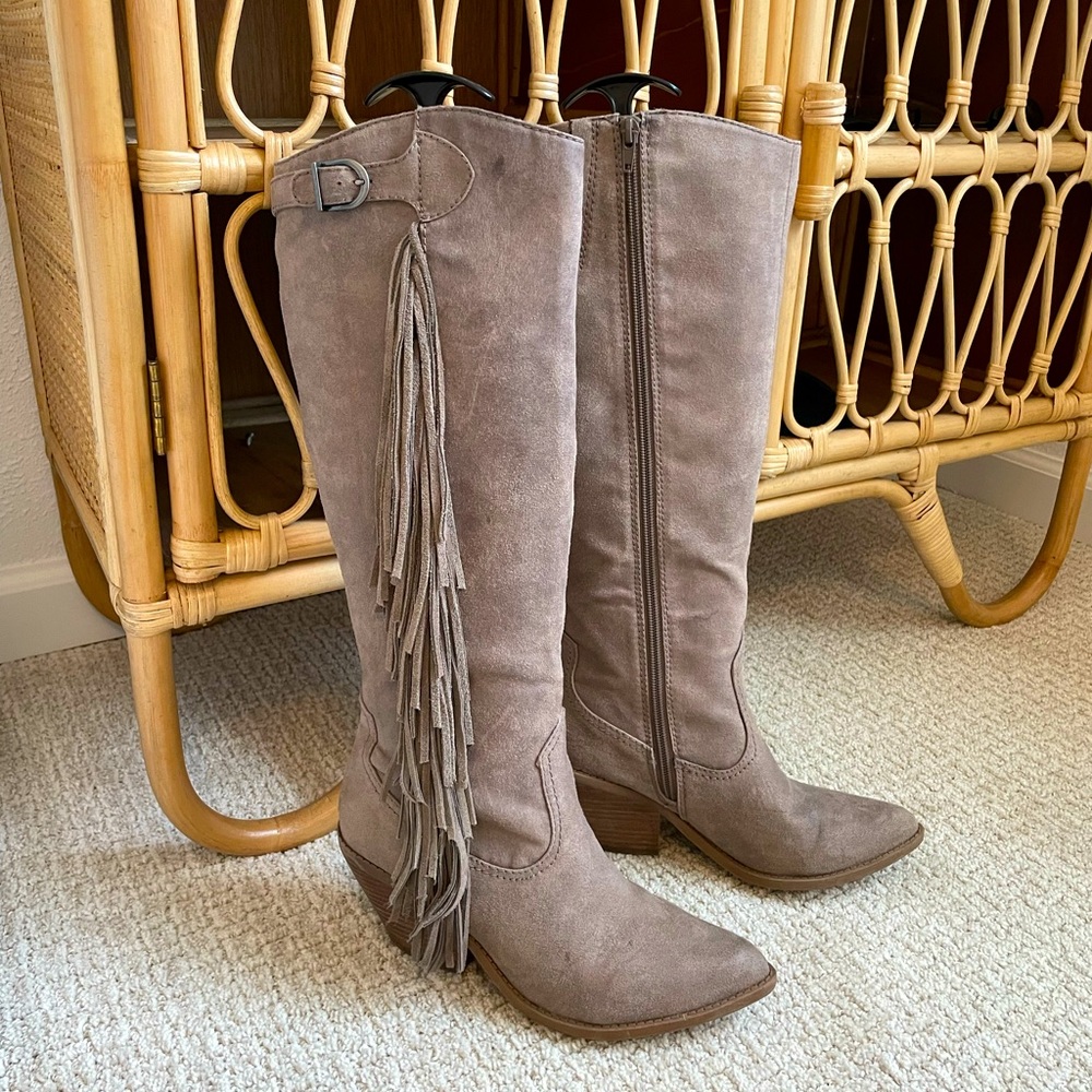 Carlos Santana // Fringe Block-Heel Tall Boots